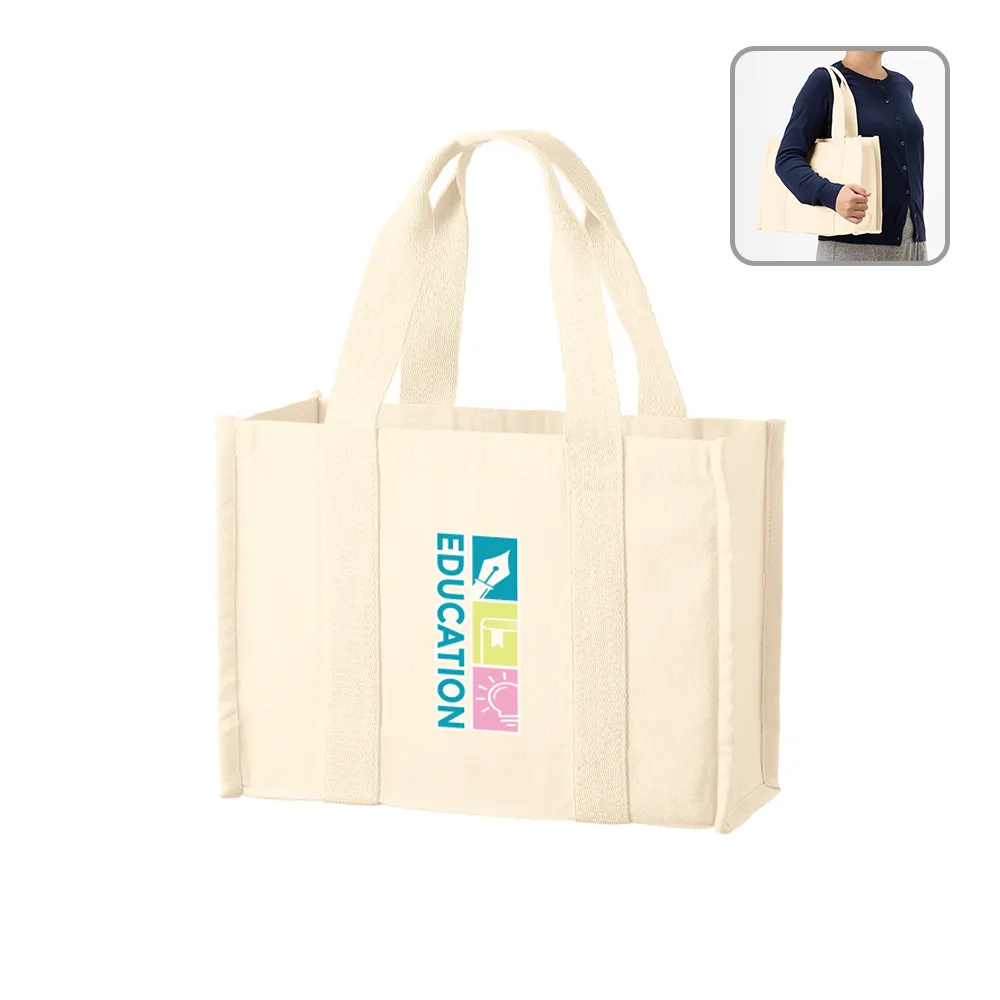 オーガニックコットンキャンバススクエアライントート　ナチュラル