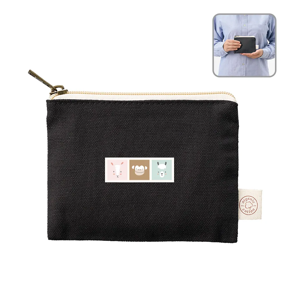オーガニックコットンキャンバスフラットポーチ(SS)ナイトブラック