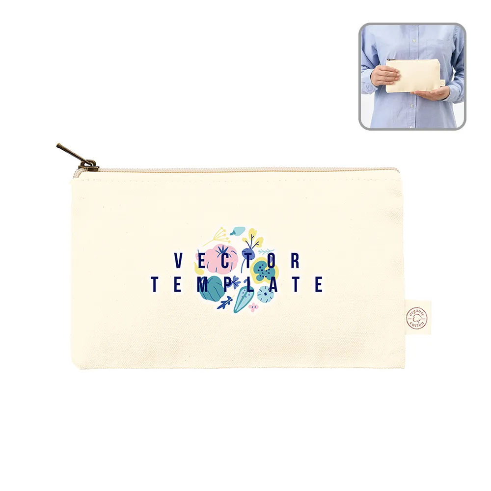 オーガニックコットンキャンバスフラットポーチ(S)ナチュラル