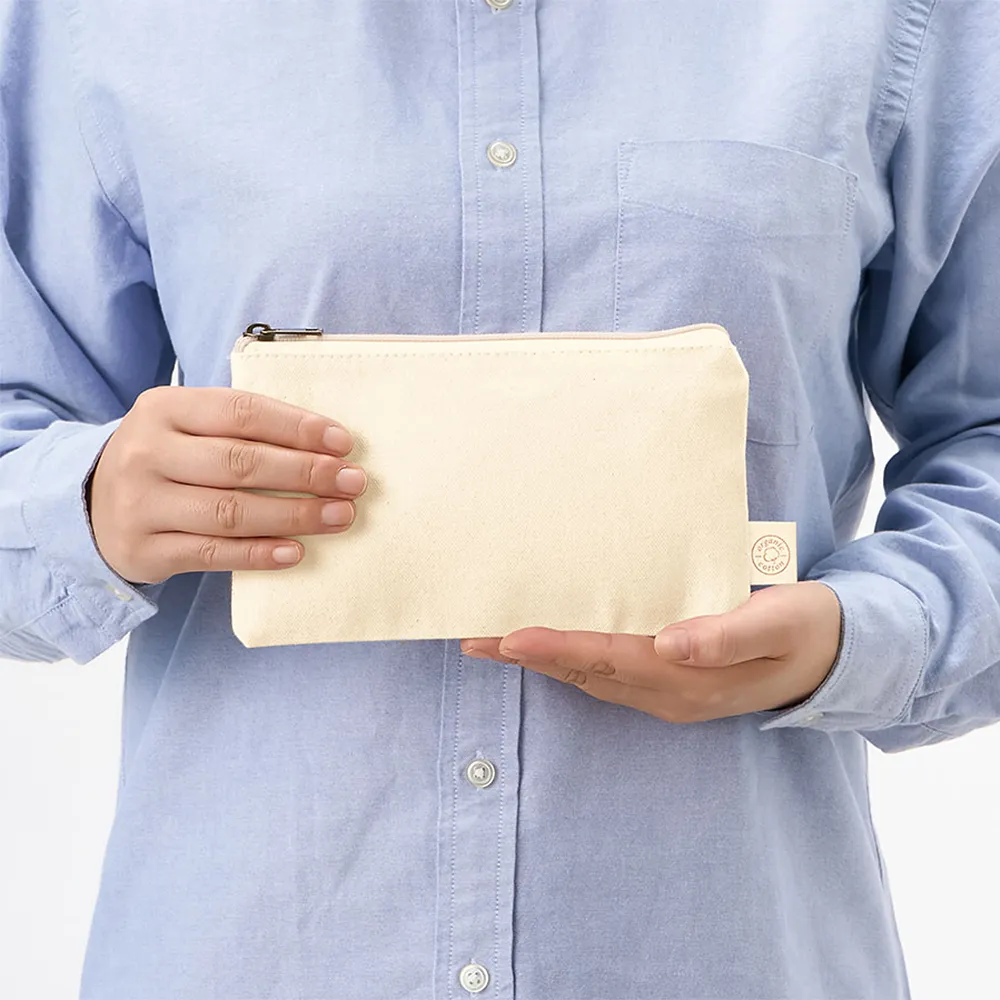 オーガニックコットンキャンバスフラットポーチ(S)ナチュラル