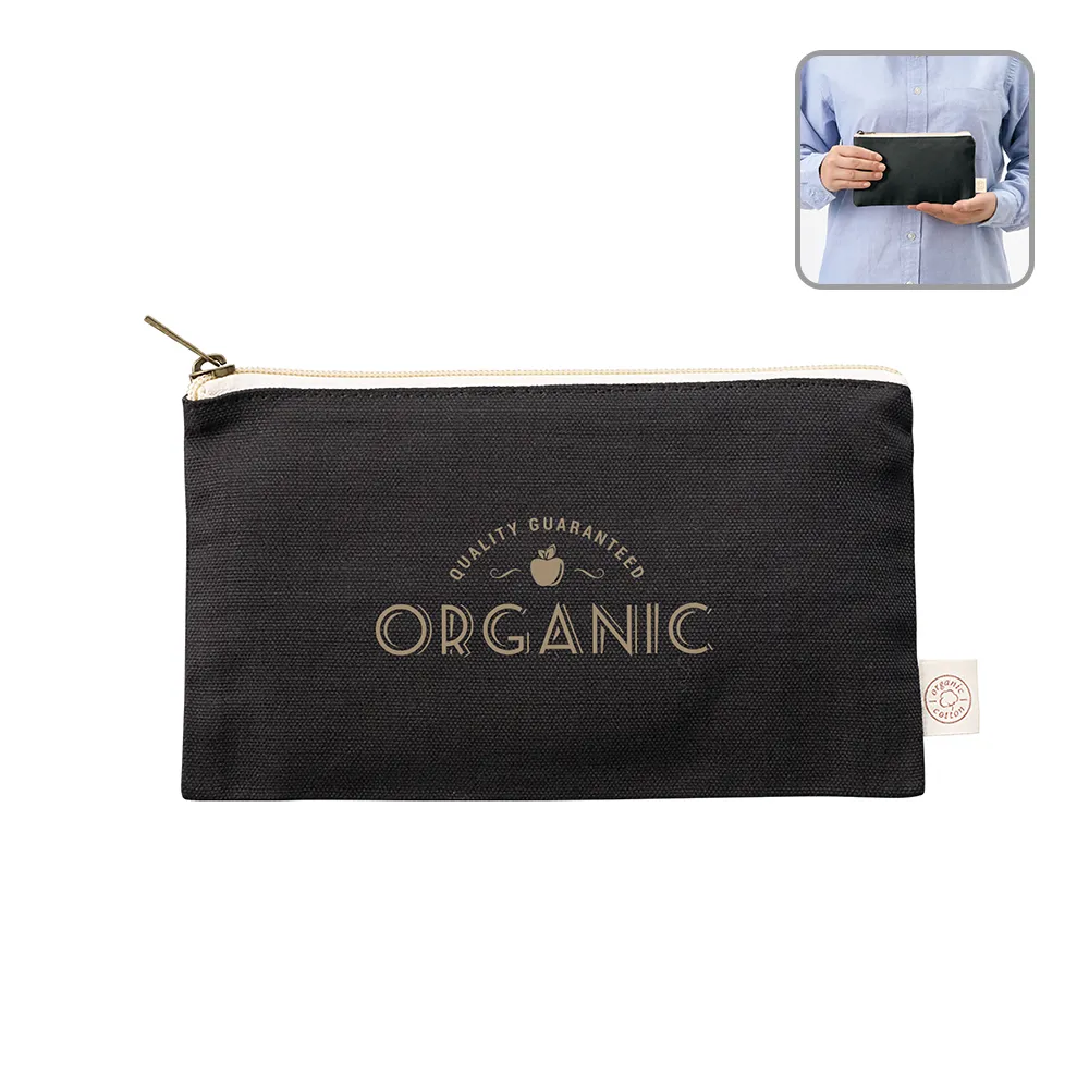 オーガニックコットンキャンバスフラットポーチ(S)ナイトブラック
