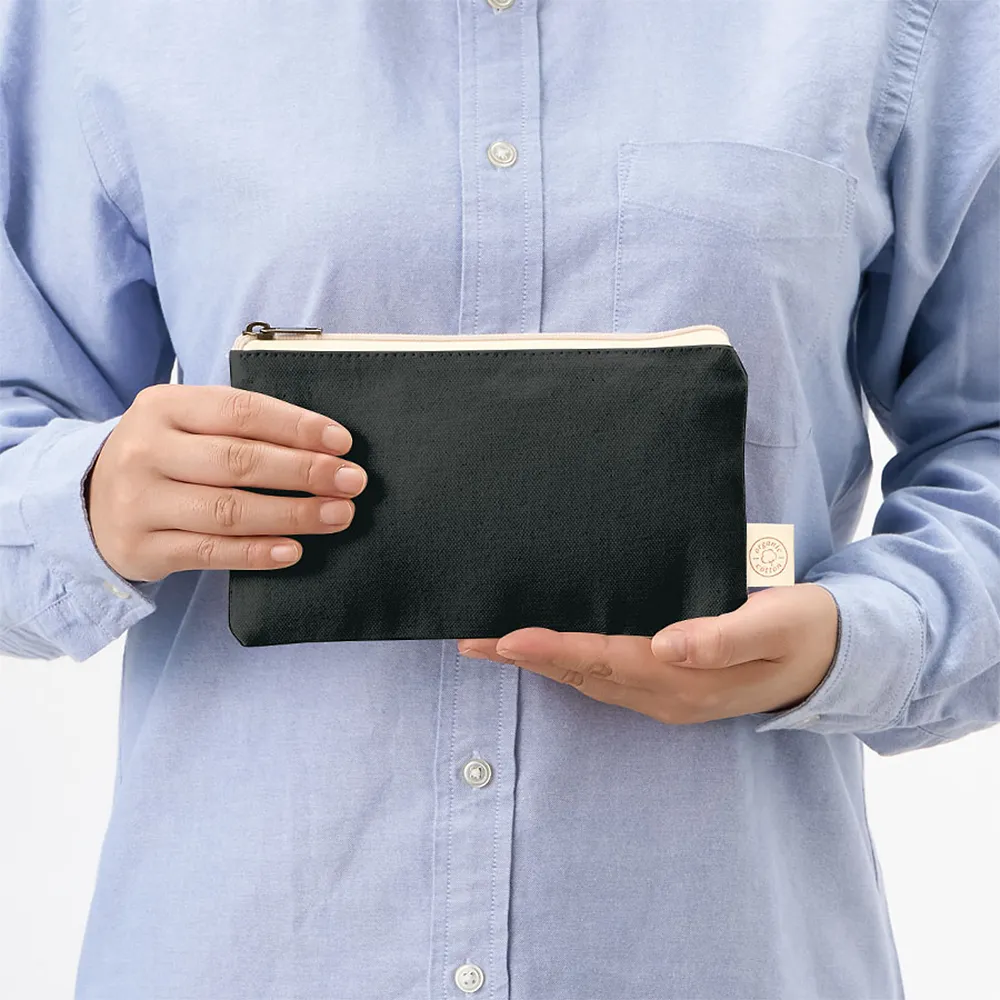 オーガニックコットンキャンバスフラットポーチ(S)ナイトブラック