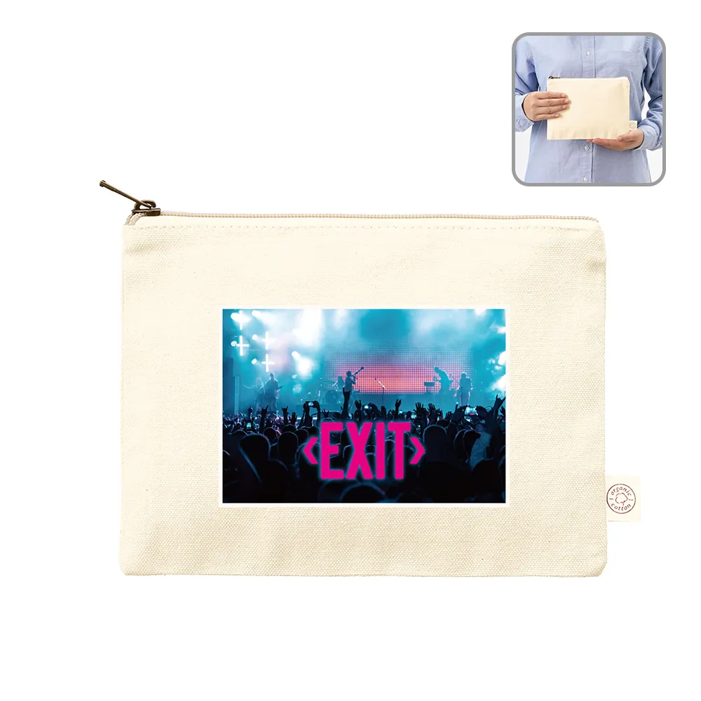 オーガニックコットンキャンバスフラットポーチ(M)ナチュラル