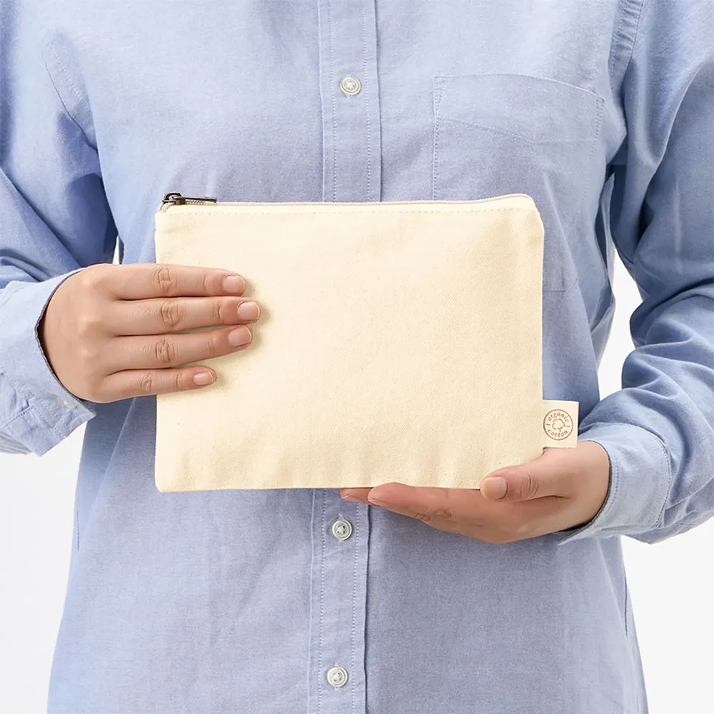 オーガニックコットンキャンバスフラットポーチ(M)ナチュラル