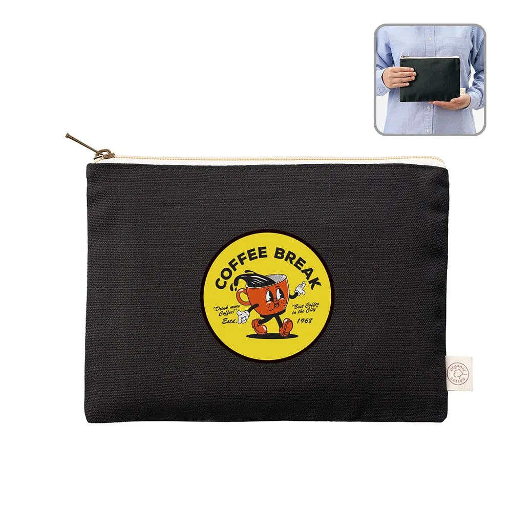 オーガニックコットンキャンバスフラットポーチ(M)ナイトブラック