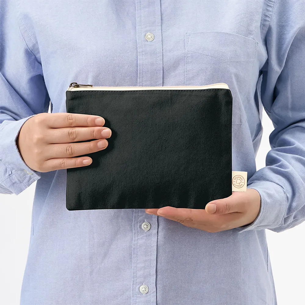 オーガニックコットンキャンバスフラットポーチ(M)ナイトブラック