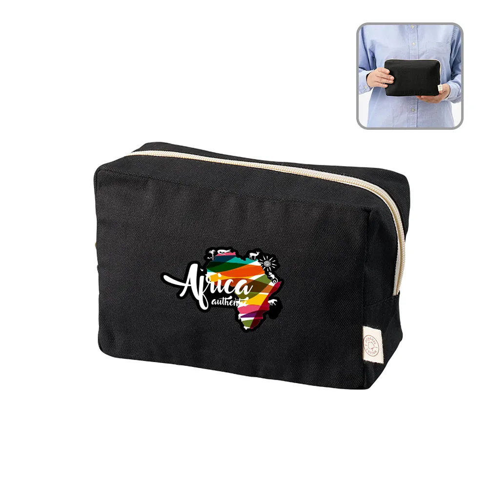 オーガニックコットンキャンバスファスナーポーチナイトブラック