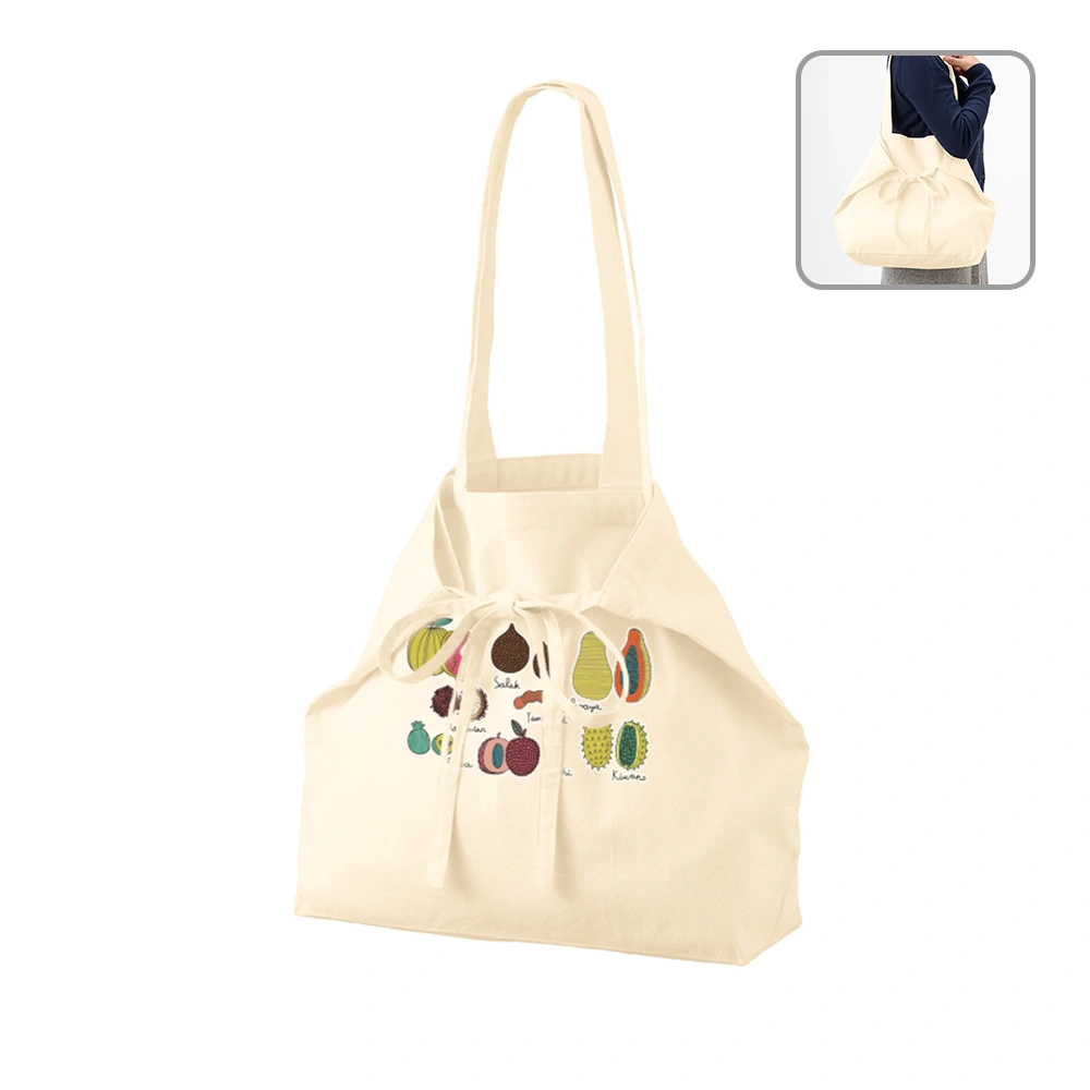 オーガニック厚手コットン紐リボントートナチュラル