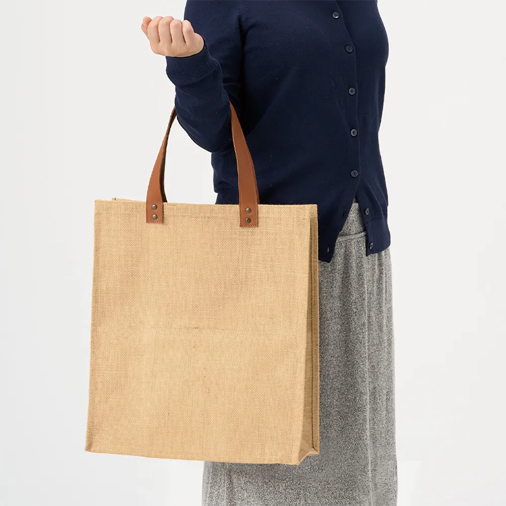 ジュートレザースタイルハンドルトート　ナチュラルベージュ