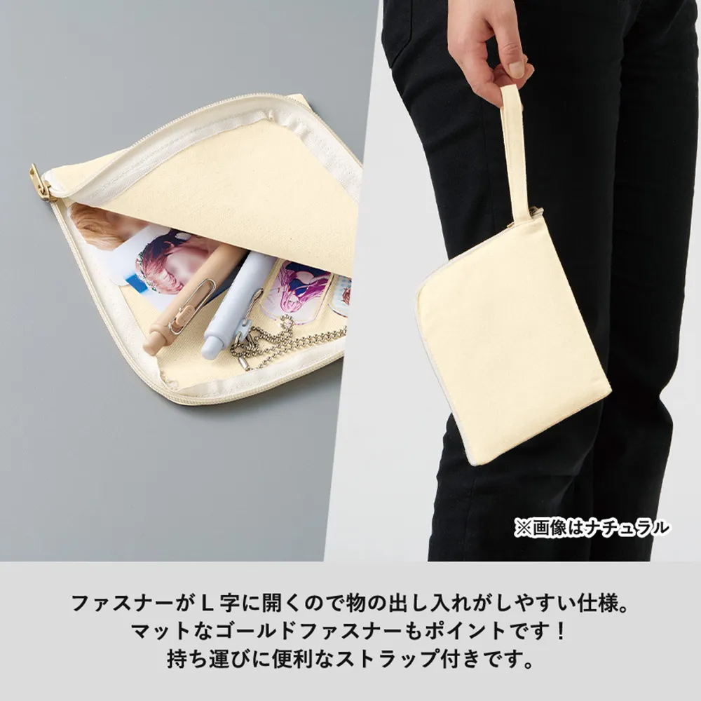 キャンバスL字ファスナーフラットポーチ(S)ナチュラル
