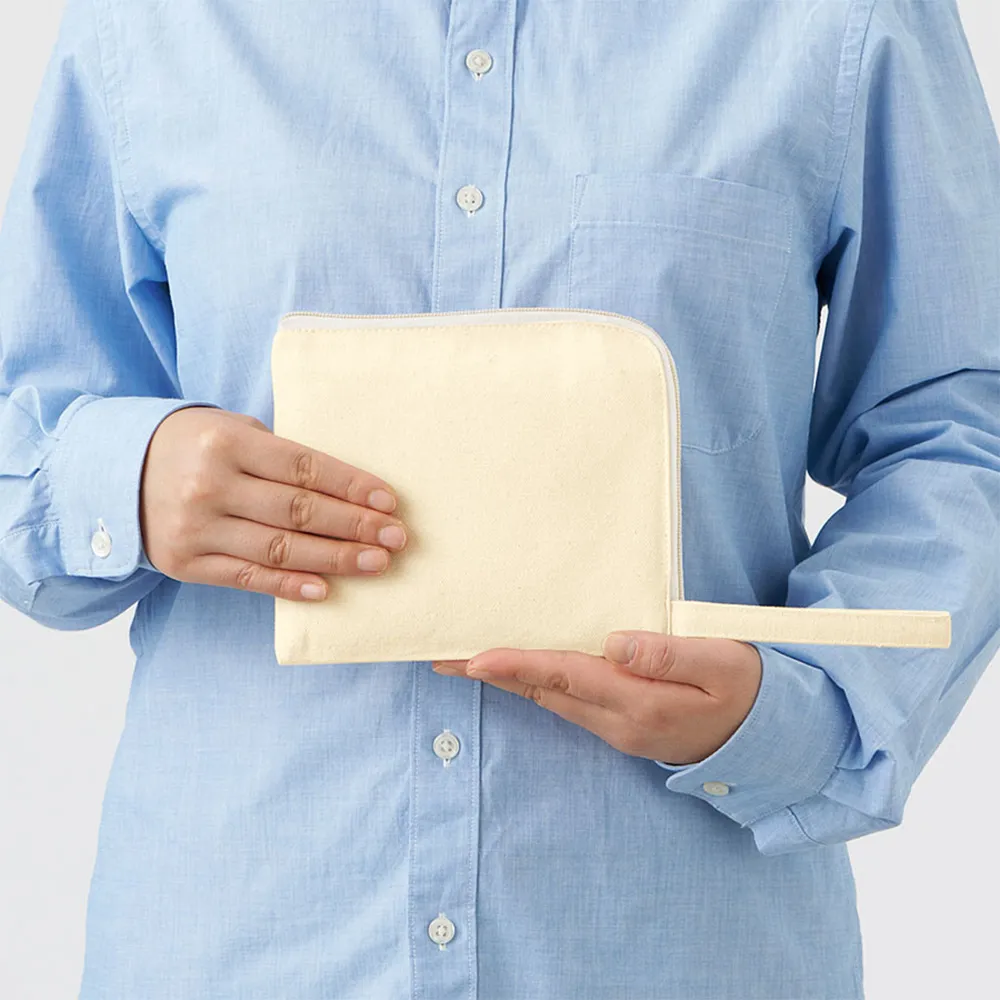 キャンバスL字ファスナーフラットポーチ(S)ナチュラル