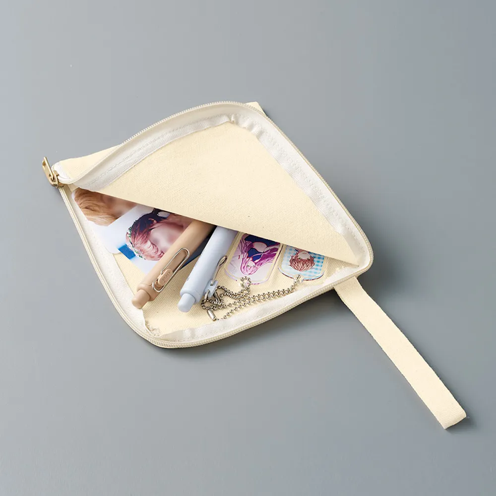 キャンバスL字ファスナーフラットポーチ(S)ナチュラル