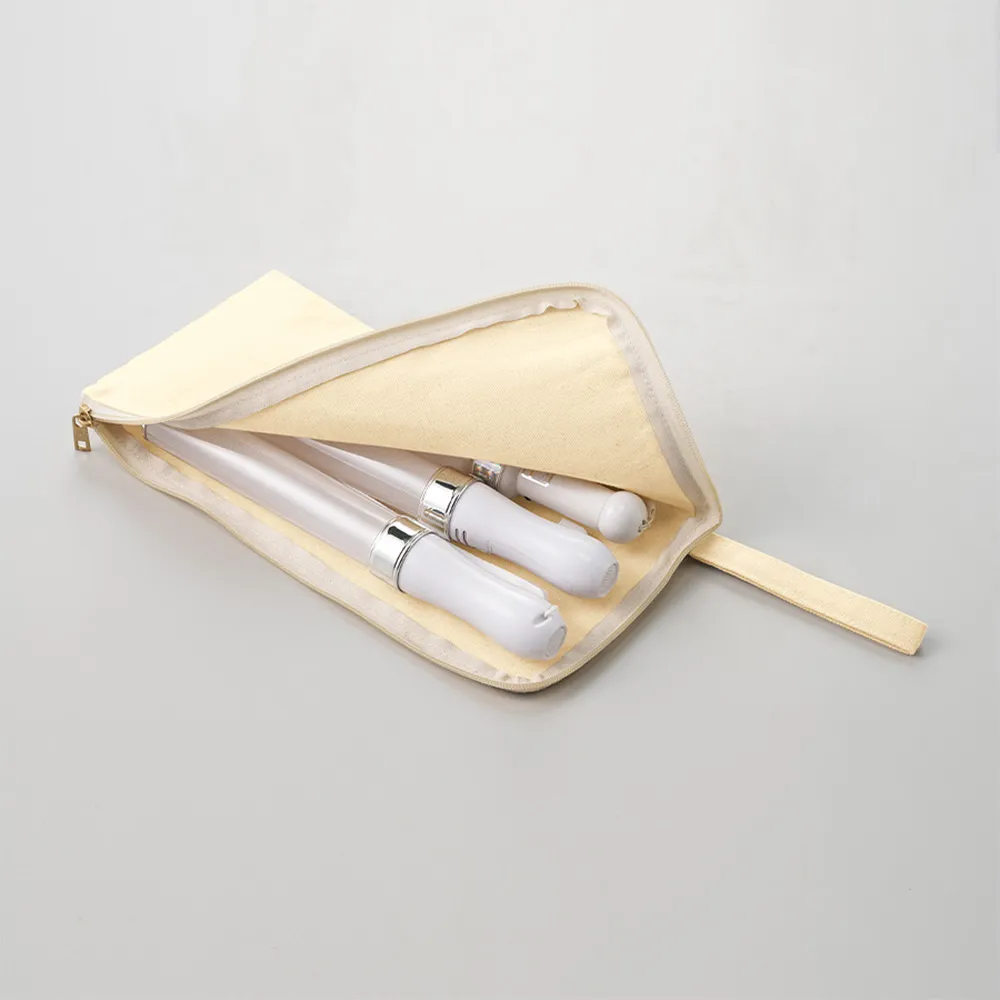 キャンバスL字ファスナーフラットポーチ(M)ナチュラル