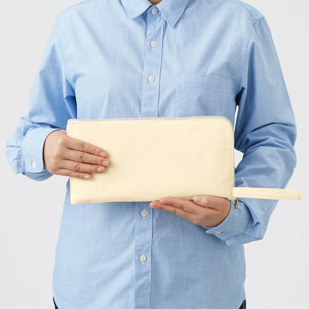 キャンバスL字ファスナーフラットポーチ(M)ナチュラル