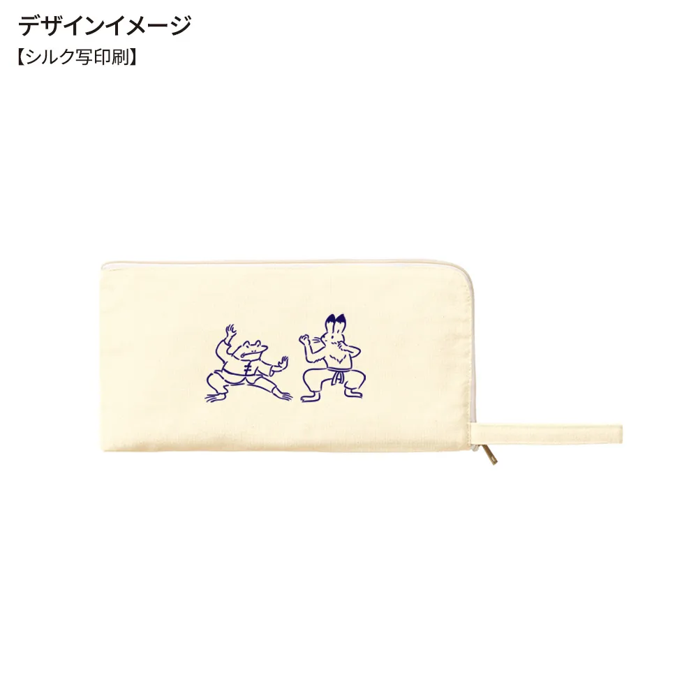 キャンバスL字ファスナーフラットポーチ(M)ナチュラル