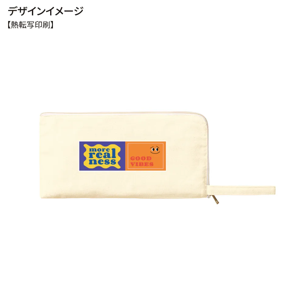 キャンバスL字ファスナーフラットポーチ(M)ナチュラル