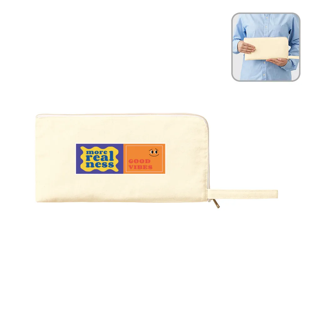 キャンバスL字ファスナーフラットポーチ(M)ナチュラル