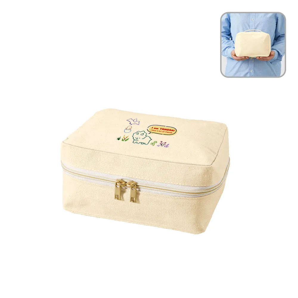 キャンバススクエアファスナーポーチ(M)ナチュラル