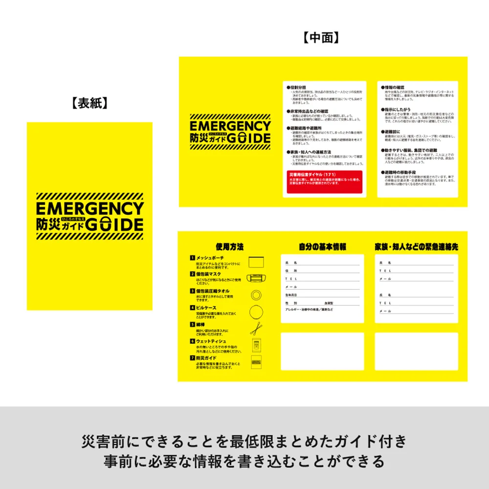 防災緊急7点セット　メッシュポーチタイプ　ネイビー