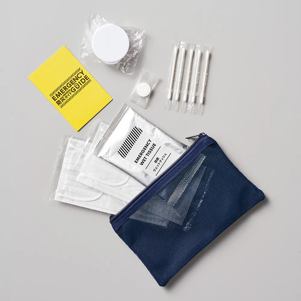 防災緊急7点セット　メッシュポーチタイプ　ネイビー