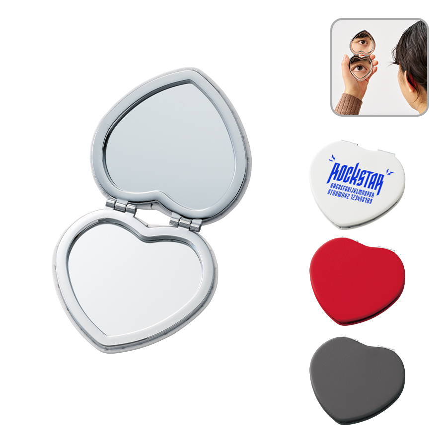 全面印刷できる合皮コンパクトミラー　ハート