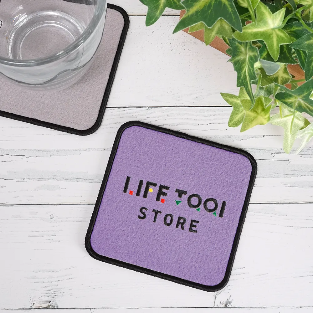 オリジナル刺繍コースター(四角角丸)(オーバーロック仕上げ)