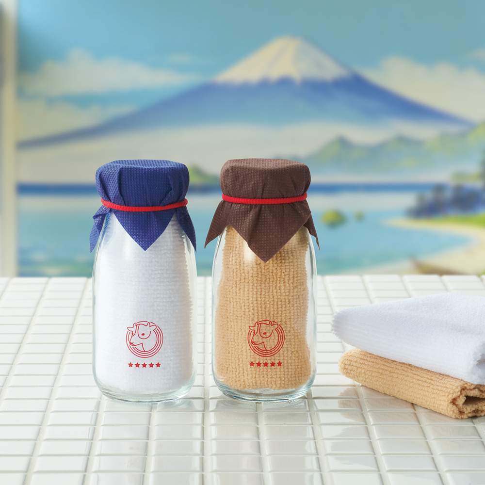 牛乳瓶入りハンカチタオル