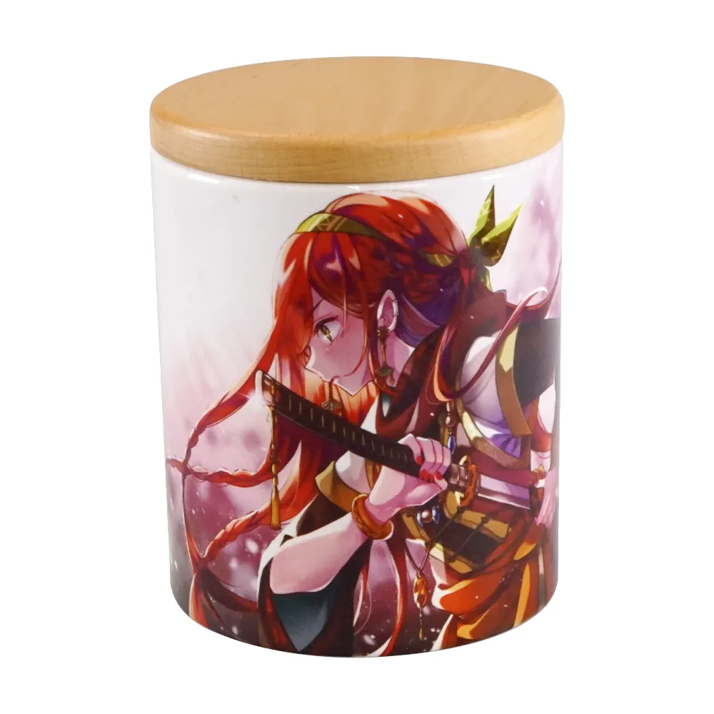 フルカラー陶器木製蓋付きキャニスター350ml